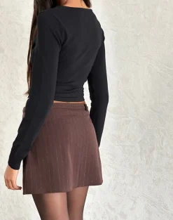 Kaimar Mini Skirt in Pinstripe Brown Tailoring