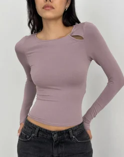 Kalais Long Sleeve Twisted Top in Dusty Mauve