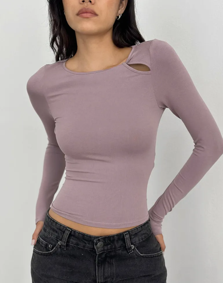 Kalais Long Sleeve Twisted Top in Dusty Mauve