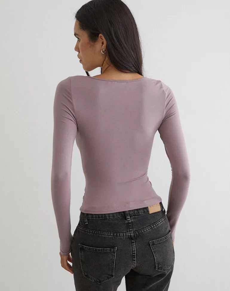 Kalais Long Sleeve Twisted Top in Dusty Mauve