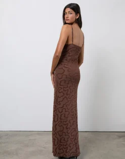 Kalana Maxi Dress in Brown Swirl Flock