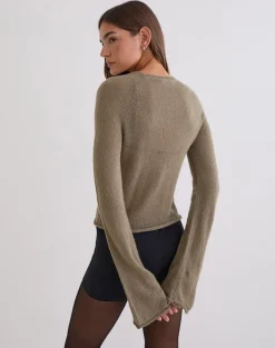 Kaleo Roll Edge Jumper in Knit Khaki