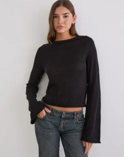 Kaleo Roll Edge Jumper in Knit Black
