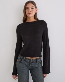 Kaleo Roll Edge Jumper in Knit Black