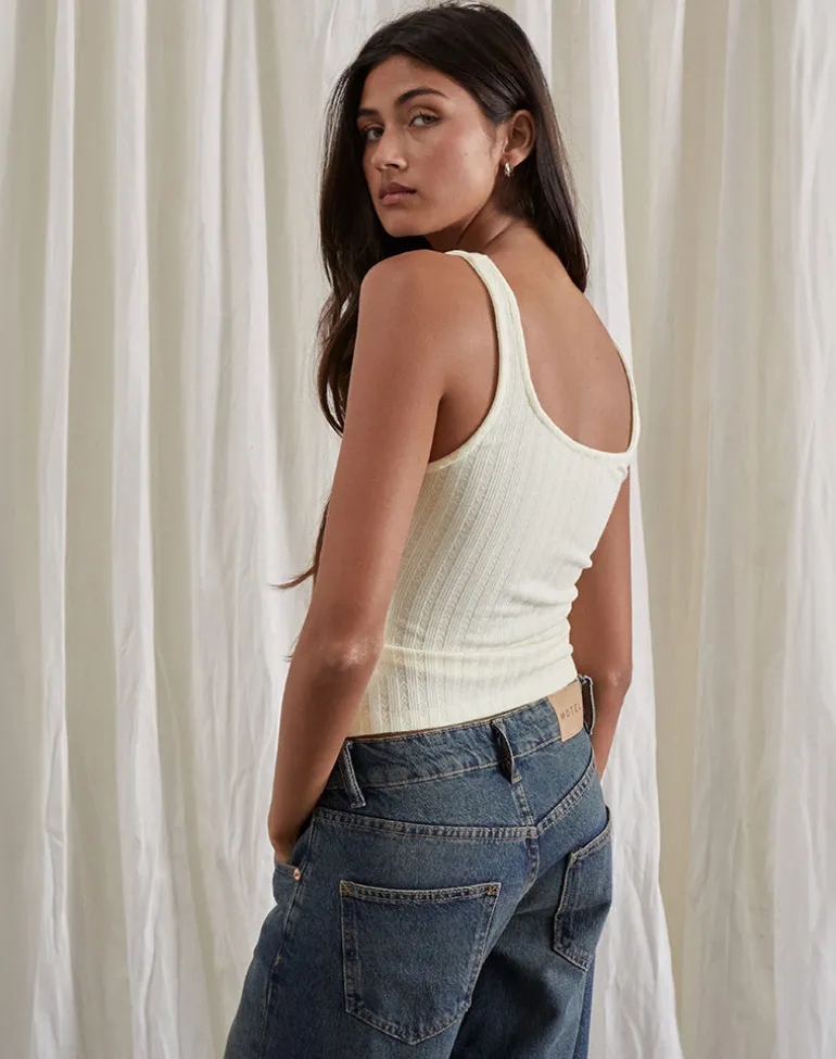 Kalinda Vest Top in Pointelle Ivory
