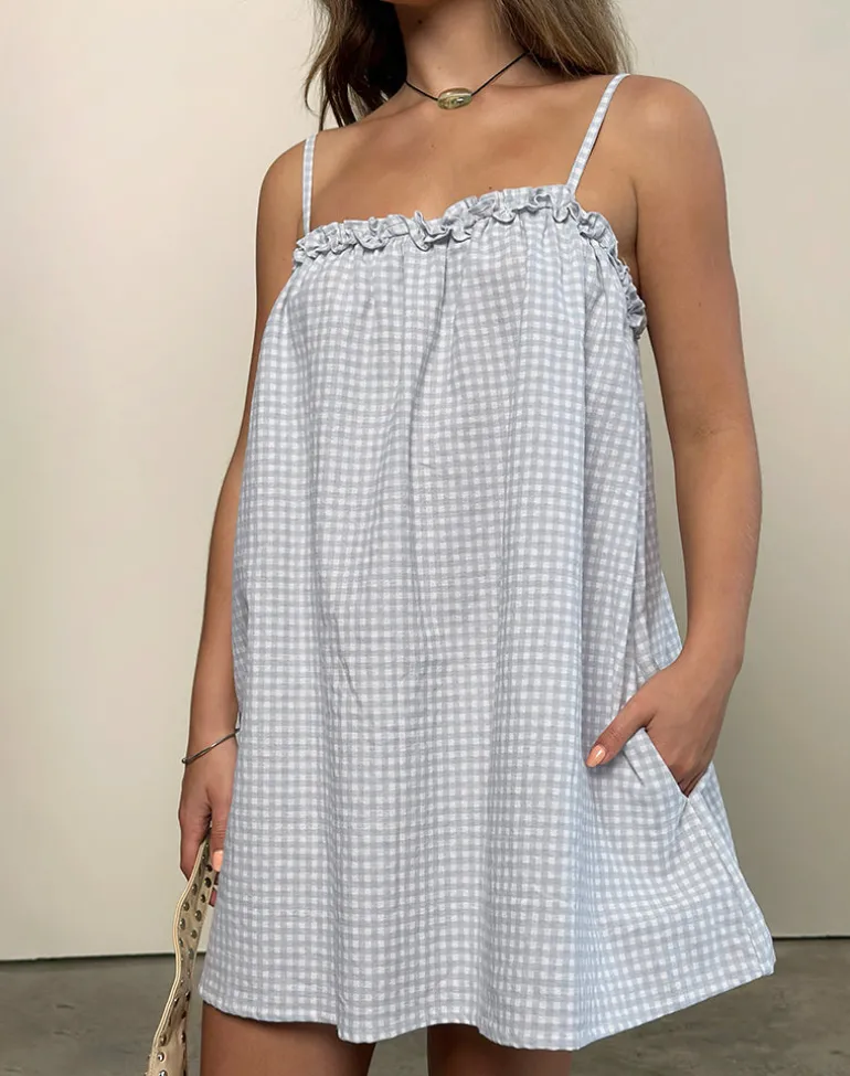 Kamalani Dress in Mini Gingham Blue and Grey