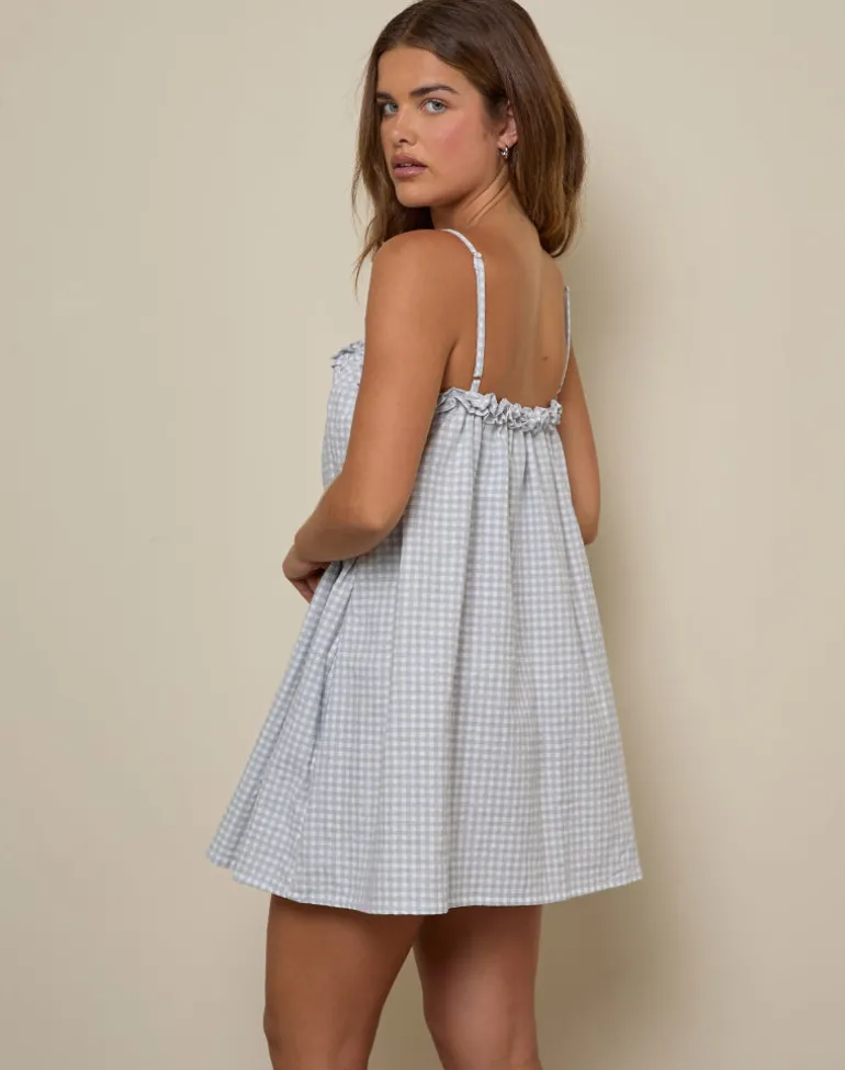 Kamalani Dress in Mini Gingham Blue and Grey