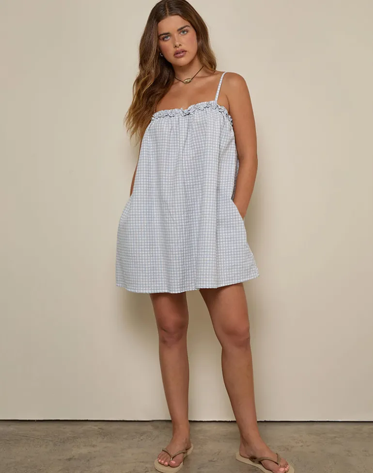 Kamalani Dress in Mini Gingham Blue and Grey