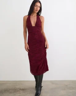 Kamau Dress in Flock Compact Paisley Wine