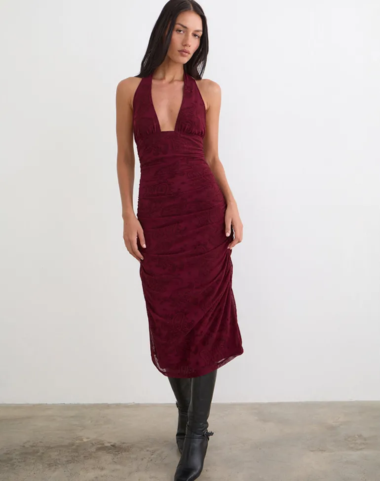 Kamau Dress in Flock Compact Paisley Wine