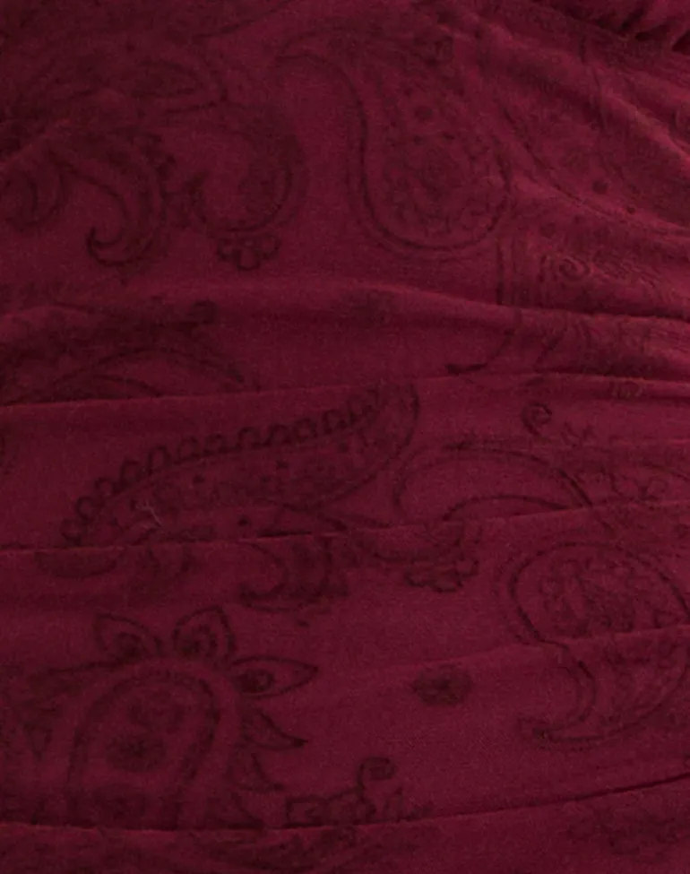 Kamau Dress in Flock Compact Paisley Wine