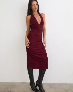 Kamau Dress in Flock Compact Paisley Wine