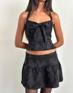 Kampi Halter Top in Satin Jacquard Black