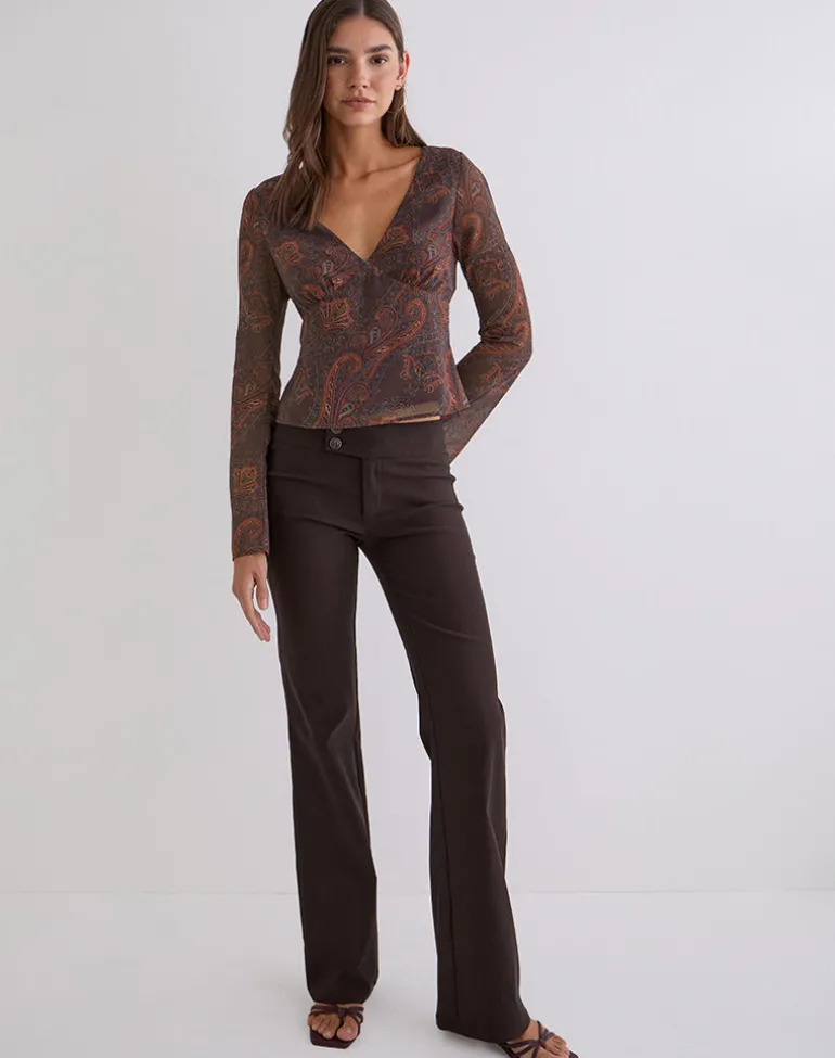 Karilo Long Sleeve Top in Chiffon Royal Paisley Burgundy
