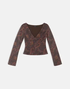 Karilo Long Sleeve Top in Chiffon Royal Paisley Burgundy
