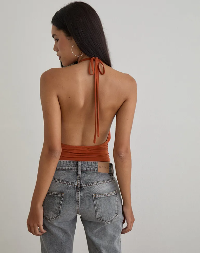 Karise Plunge Top in Cupro Burnt Orange