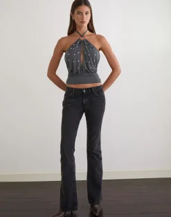 Karise Plunge Top in Cupro Charcoal Grey