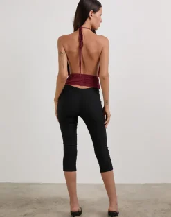 Karise Plunge Top in Cupro Dark Red