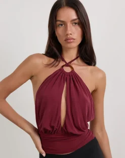 Karise Plunge Top in Cupro Dark Red