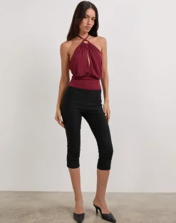 Karise Plunge Top in Cupro Dark Red