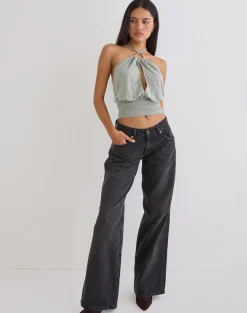 Karise Plunge Top in Cupro Light Grey