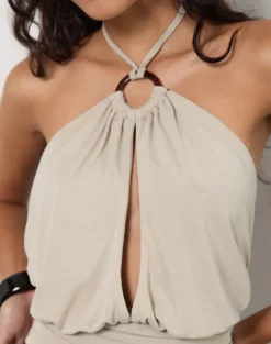 Karise Plunge Top in Cupro Oatmilk