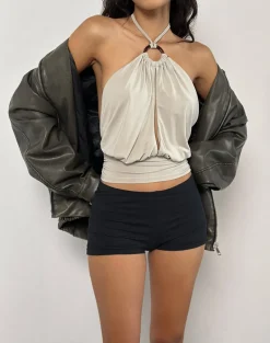 Karise Plunge Top in Cupro Oatmilk