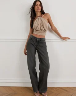 Karise Plunge Top in Glitter Lurex Mesh Cream
