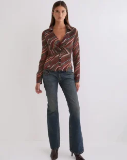 Karisma Shirt in Chiffon 70's Shadow Stripe