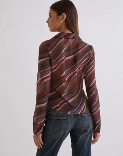 Karisma Shirt in Chiffon 70's Shadow Stripe