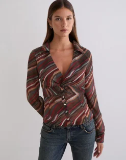 Karisma Shirt in Chiffon 70's Shadow Stripe