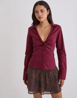 Karis Shirt in Poplin Burgundy