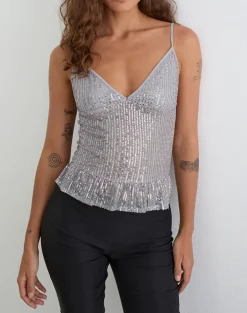 Karka Cami Top in Drape Sequin Grey