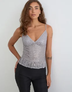 Karka Cami Top in Drape Sequin Grey