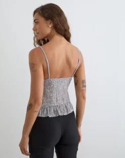 Karka Cami Top in Drape Sequin Grey