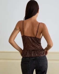 Karka Cami Top in Drape Sequin Brown