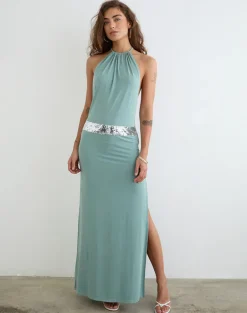 Karuna High Neck Maxi Dress in Aqua Grey