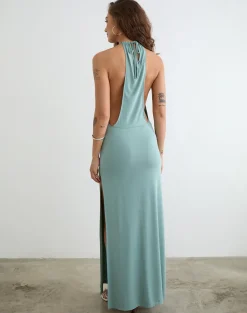 Karuna High Neck Maxi Dress in Aqua Grey