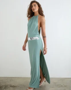 Karuna High Neck Maxi Dress in Aqua Grey