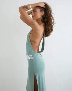 Karuna High Neck Maxi Dress in Aqua Grey