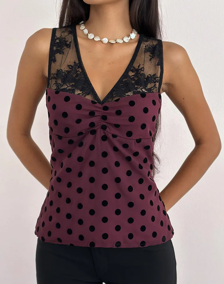 Kasia V-Neck Top in Vintage Polka Maroon