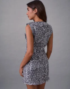 Kasuya Mini Dress in Chiffon Sequin Grey