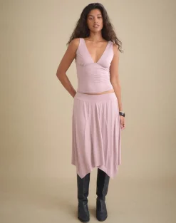 Kaulu Midi Skirt in Cupro Dusty Pink with Rhinestones
