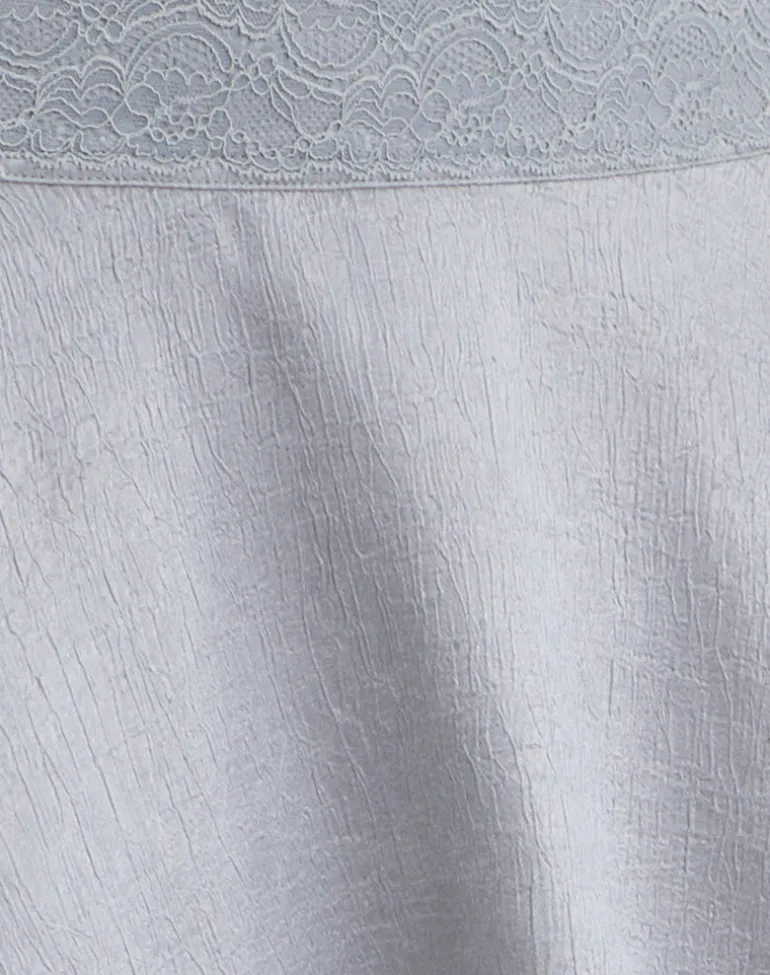 Kavaji Mini Skirt with Lace Trim in Silver Shimmer