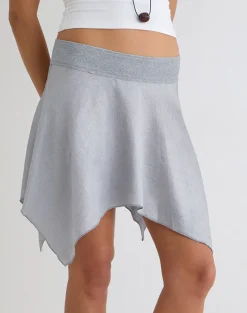 Kavaji Mini Skirt with Lace Trim in Silver Shimmer