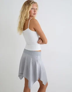 Kavaji Mini Skirt with Lace Trim in Silver Shimmer