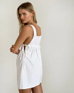 Kawase Tie Side Mini Dress in Linen White