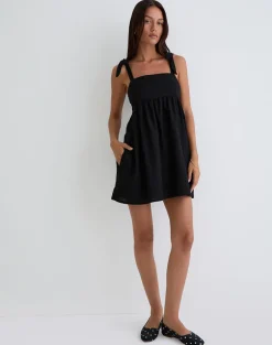 Kayla Square Neck Mini Dress in Linen Black