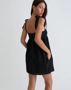 Kayla Square Neck Mini Dress in Linen Black