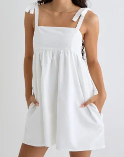 Kayla Square Neck Mini Dress in Linen Ivory
